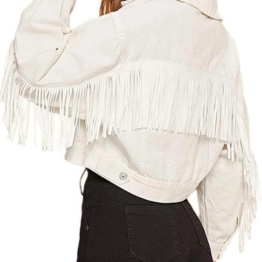 Women's White Fringe Cropped Jacket - Stylish Western-Inspired Coat